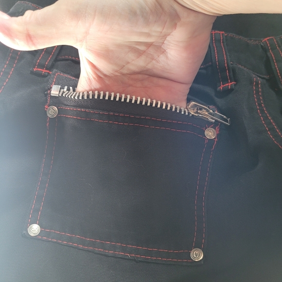 Dogpile Long Denim Skirt Y2k Black Red Bondage - Picture 6 of 11